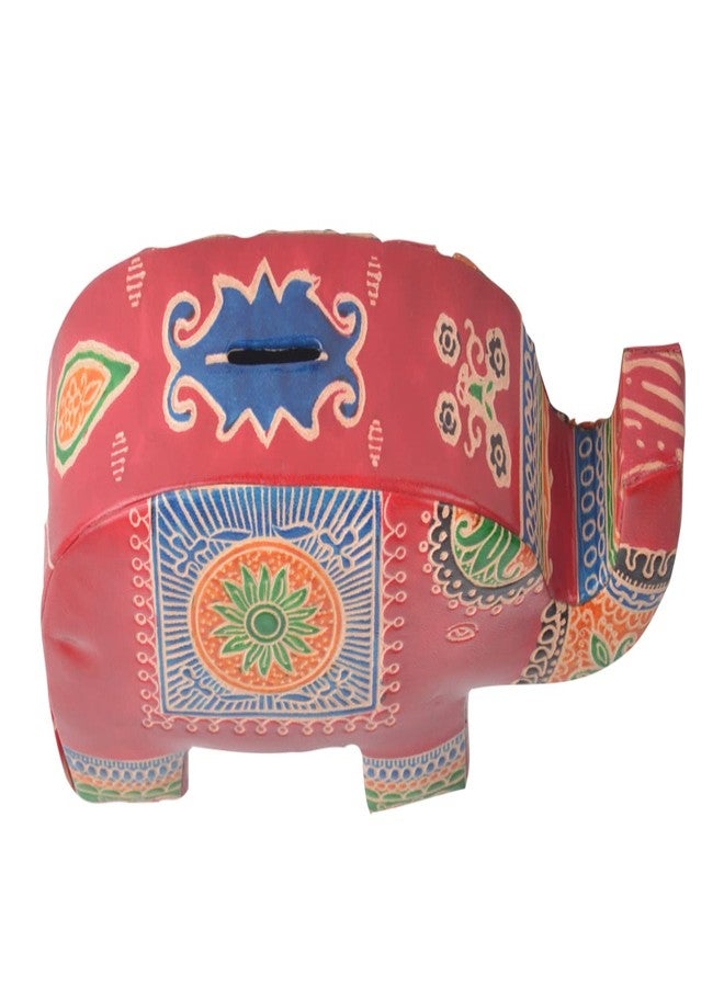 Chitrahar Elephant Shaped Leather Piggy Coin Bank (Red) - Image 3