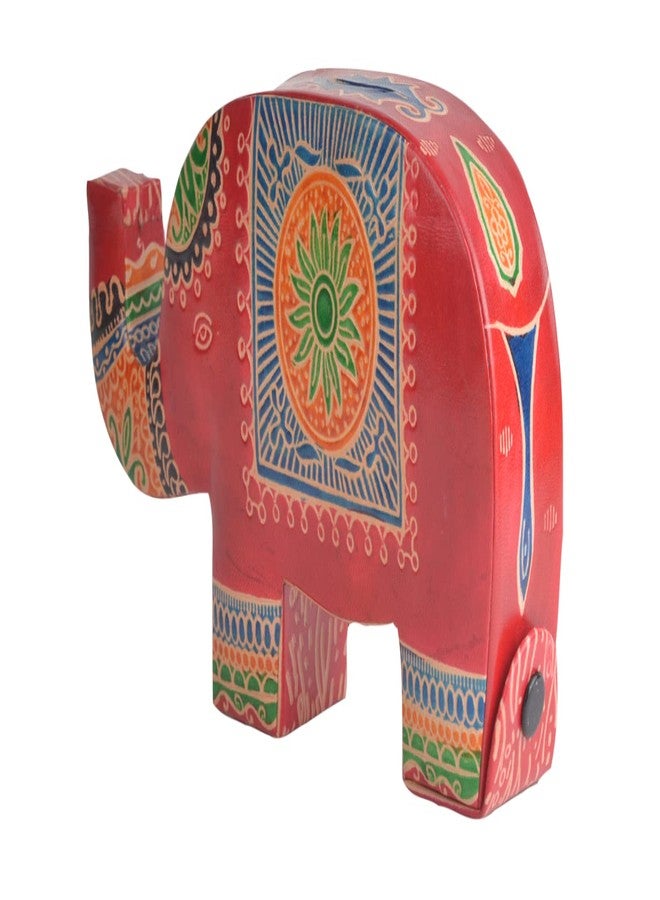 Chitrahar Elephant Shaped Leather Piggy Coin Bank (Red) - Image 2