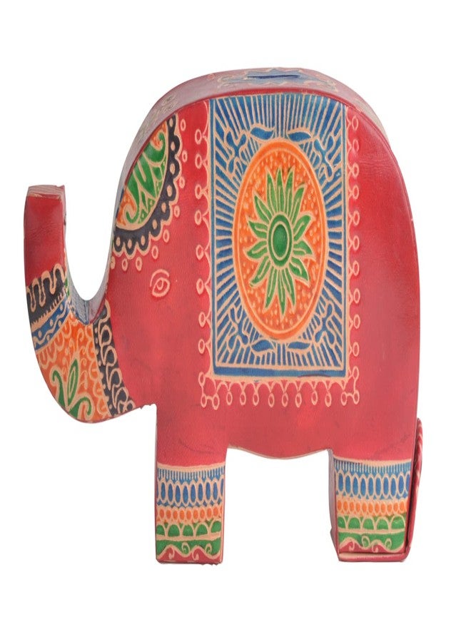 Chitrahar Elephant Shaped Leather Piggy Coin Bank (Red) - Image 1