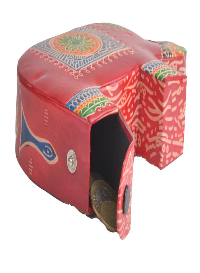 Chitrahar Elephant Shaped Leather Piggy Coin Bank (Red) - Image 5