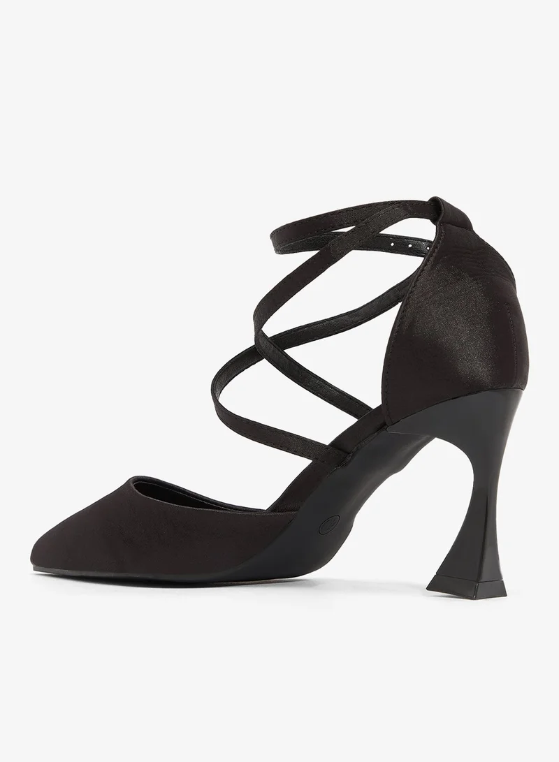 ELLA Satin Statement Heel Strap Detail Pumps