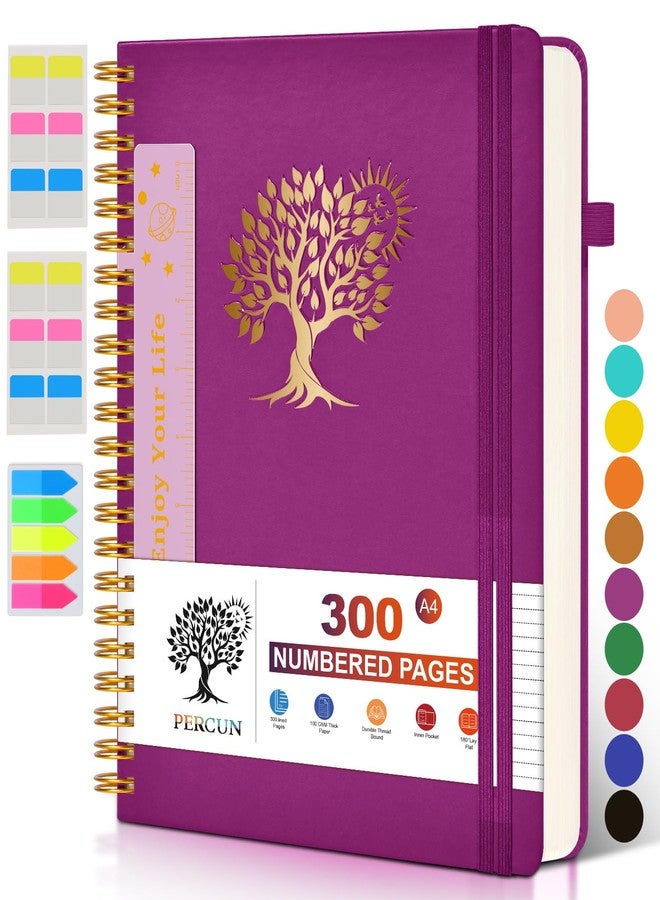 PERCUN Large Spiral Notebook Journal for Women Men - 300 Numbered Lined Pages, College Ruled, A4 Hardcover Spiral Bound Notebook for School, Work, Note Taking, Writing, Leather Spiral Journal 8.5"x11" - Image 1