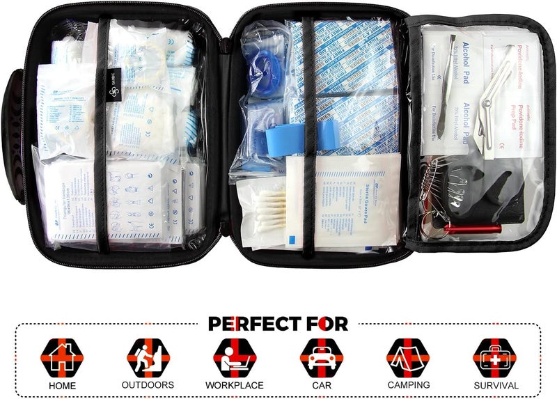 SHBC Waterproof First Aid Kit 228pcs with All Basic or Advanced Supplies You Need Suitable for Emergencies at Home or Outside Travel Home Camping Black - Image 3