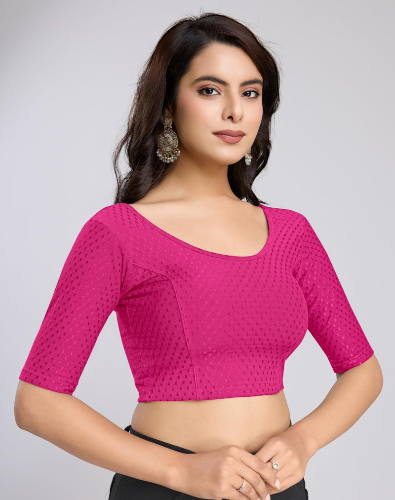 TRENDMALLS Women's Dobby Pure Cotton Elastin Stretchable Readymade Blouse (B01-Pink-M) - Image 3