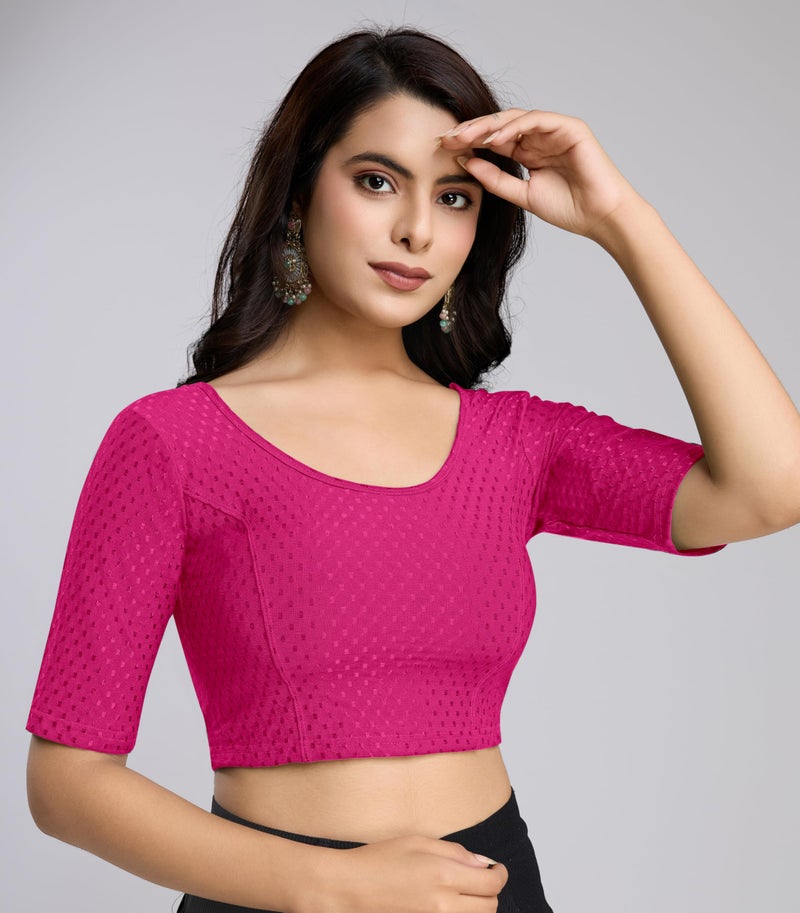 TRENDMALLS Women's Dobby Pure Cotton Elastin Stretchable Readymade Blouse (B01-Pink-M) - Image 5