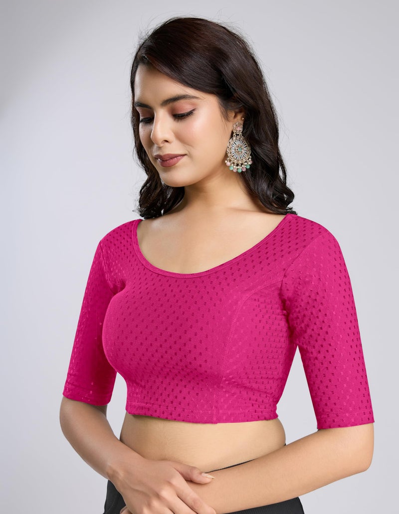 TRENDMALLS Women's Dobby Pure Cotton Elastin Stretchable Readymade Blouse (B01-Pink-M) - Image 4