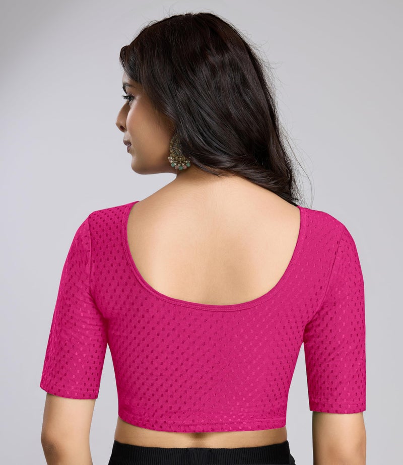 TRENDMALLS Women's Dobby Pure Cotton Elastin Stretchable Readymade Blouse (B01-Pink-M) - Image 2