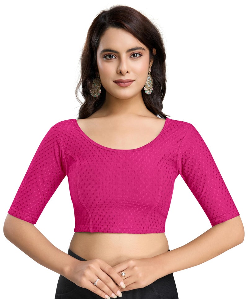 TRENDMALLS Women's Dobby Pure Cotton Elastin Stretchable Readymade Blouse (B01-Pink-M) - Image 1
