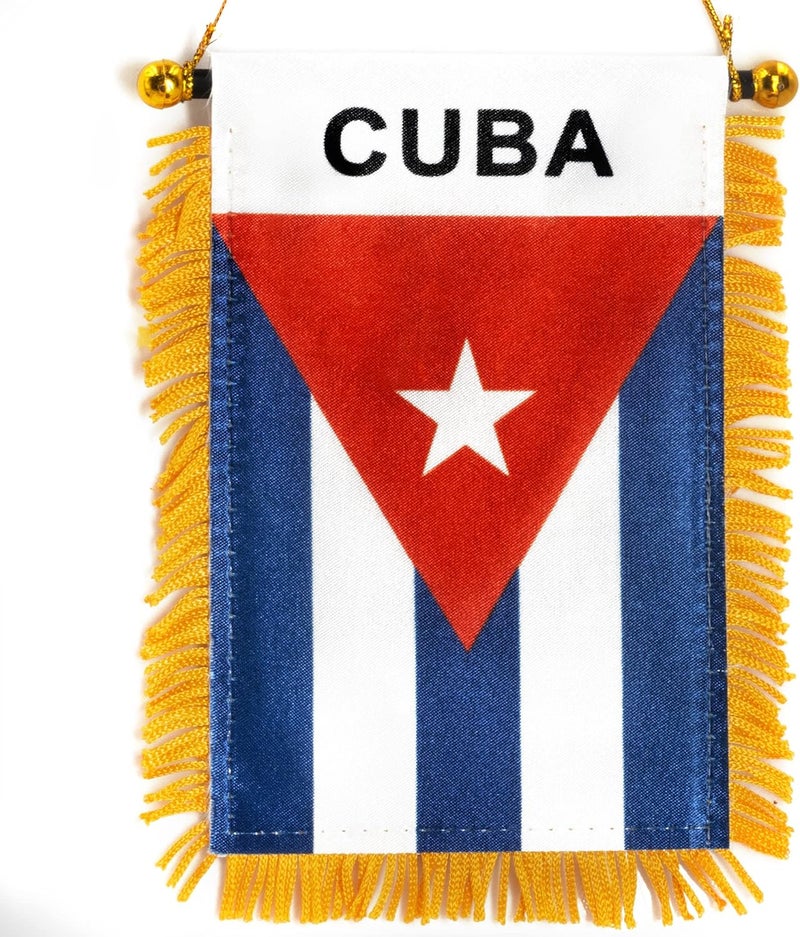 Anley 4 X 6 Inch Cuba Fringy Window Hanging Flag - Mini Flag Banner & Car Rearview Mirror Décor - Fringed & Double Sided - Cuban Hanging Flag with Suction Cup - Image 1