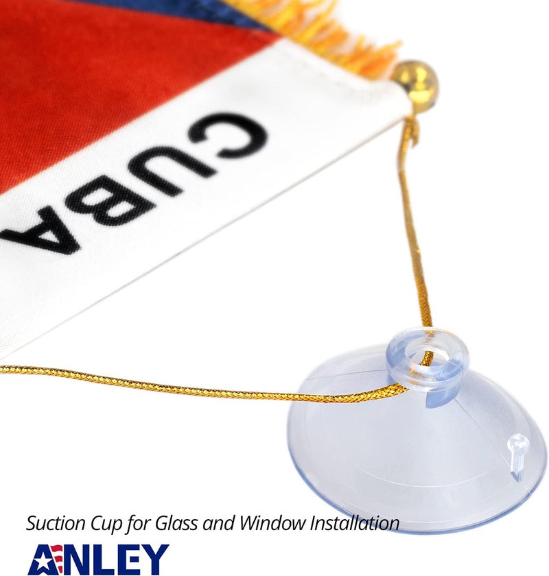 Anley 4 X 6 Inch Cuba Fringy Window Hanging Flag - Mini Flag Banner & Car Rearview Mirror Décor - Fringed & Double Sided - Cuban Hanging Flag with Suction Cup - Image 3