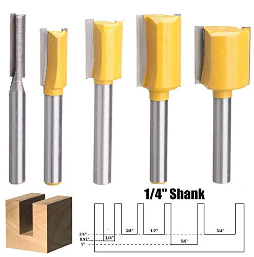 LFSEMINI Lovefish Router Bit Set 1/4 inch Straight Router Bit 5pcs Double Flute Woodworking Milling Cutter Top Bearing Trim Pattern Template Router Bit Set 1/4" 3/8" 1/2" 5/8" 3/4"  - Image 2