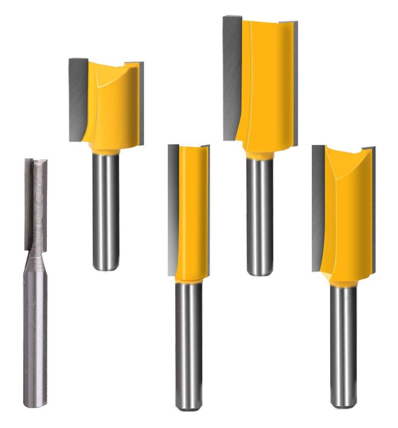 LFSEMINI Lovefish Router Bit Set 1/4 inch Straight Router Bit 5pcs Double Flute Woodworking Milling Cutter Top Bearing Trim Pattern Template Router Bit Set 1/4" 3/8" 1/2" 5/8" 3/4"  - Image 1