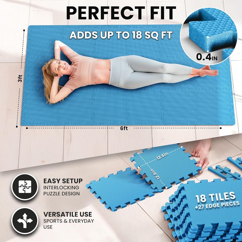 BeMaxx Gym Mats Set - 18 pcs EVA Interlocking Foam Floor Tiles (12.6"x12.6"x0.4") 18sqft Protective Gym Flooring Sports Home Workout Exercise Mats Puzzle Garage Fitness Play-Room Pool Treadmill Bike - Image 2