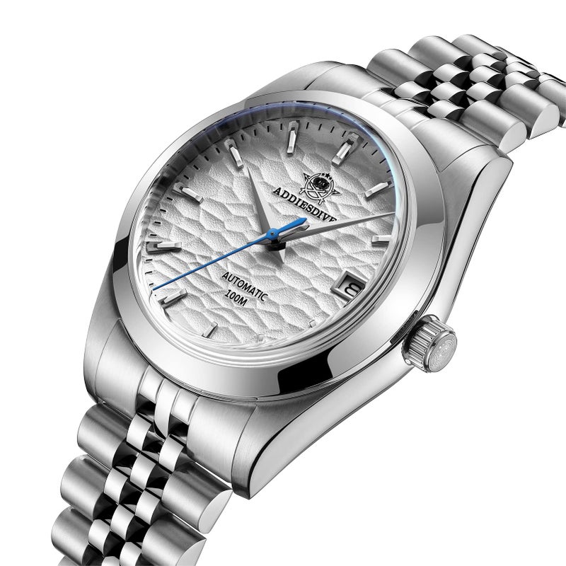 ADDIESDIVE Men's Wrist Watch Automatic Dress Watch Sapphire Crystal Mechanical NH35A Thin 3D Dial Pearl White Ripples - Image 2