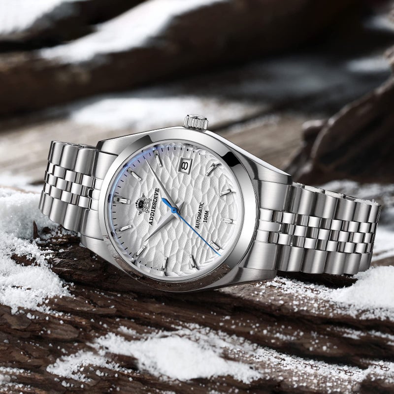 ADDIESDIVE Men's Wrist Watch Automatic Dress Watch Sapphire Crystal Mechanical NH35A Thin 3D Dial Pearl White Ripples - Image 5