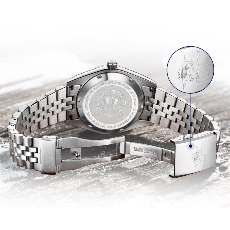 ADDIESDIVE Men's Wrist Watch Automatic Dress Watch Sapphire Crystal Mechanical NH35A Thin 3D Dial Pearl White Ripples - Image 4