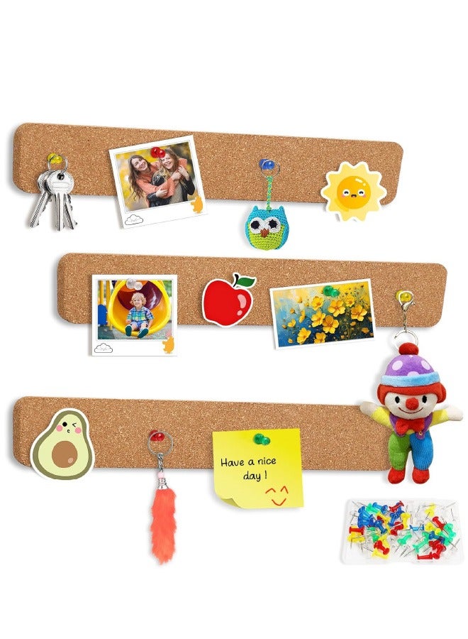 Generic Cork Board Strips, 3 Pack Cork Strips for Walls 15x2 Inch Small Cork Boards for Walls Self Adhesive with 50 Push Pins  - Image 1