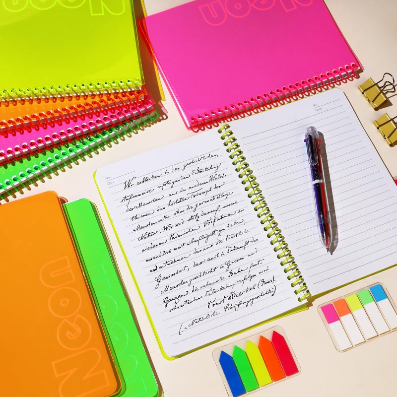 miikoul 4 Pack A5 Neon Spiral Lined Notebooks, 8.3" X 5.5", 80 Sheets/160 Pages Wide Ruled Notebook Spiral Journals Bulk Softcover Cover Notepad Color-Coded for Students Taking Class Notes Home Office (4) - Image 5