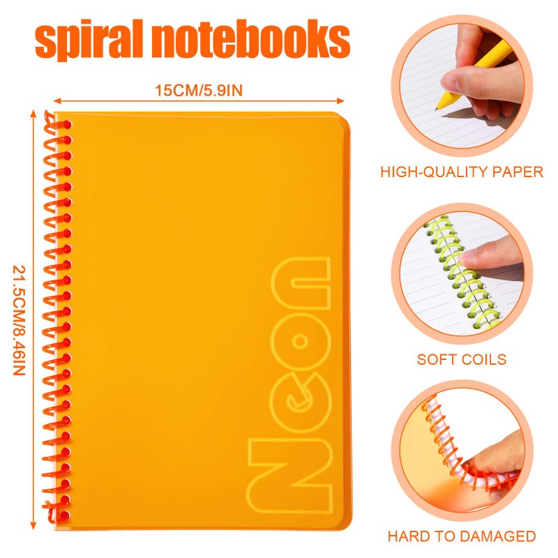 miikoul 4 Pack A5 Neon Spiral Lined Notebooks, 8.3" X 5.5", 80 Sheets/160 Pages Wide Ruled Notebook Spiral Journals Bulk Softcover Cover Notepad Color-Coded for Students Taking Class Notes Home Office (4) - Image 3