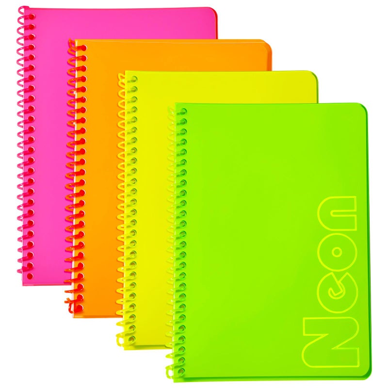 miikoul 4 Pack A5 Neon Spiral Lined Notebooks, 8.3" X 5.5", 80 Sheets/160 Pages Wide Ruled Notebook Spiral Journals Bulk Softcover Cover Notepad Color-Coded for Students Taking Class Notes Home Office (4) - Image 1