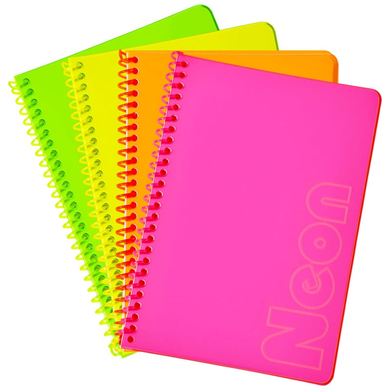 miikoul 4 Pack A5 Neon Spiral Lined Notebooks, 8.3" X 5.5", 80 Sheets/160 Pages Wide Ruled Notebook Spiral Journals Bulk Softcover Cover Notepad Color-Coded for Students Taking Class Notes Home Office (4) - Image 2