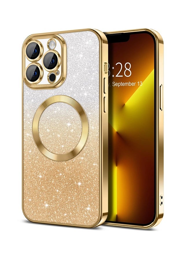 ShebSheb iPhone 14 Pro Max Case Clear Magnetic Glitter Phone Cases [Compatible with MagSafe] Full Camera Lens Protector Slim Gradient Sparkle Luxury Plating Shockproof Protective Cover Women  - Image 1