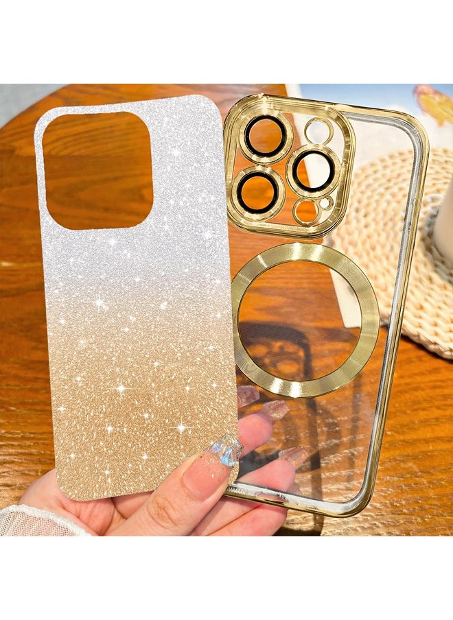ShebSheb iPhone 14 Pro Max Case Clear Magnetic Glitter Phone Cases [Compatible with MagSafe] Full Camera Lens Protector Slim Gradient Sparkle Luxury Plating Shockproof Protective Cover Women  - Image 2