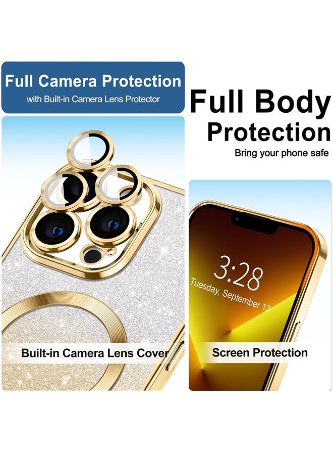ShebSheb iPhone 14 Pro Max Case Clear Magnetic Glitter Phone Cases [Compatible with MagSafe] Full Camera Lens Protector Slim Gradient Sparkle Luxury Plating Shockproof Protective Cover Women  - Image 3