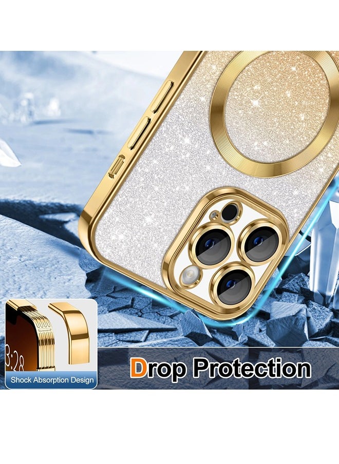 ShebSheb iPhone 14 Pro Max Case Clear Magnetic Glitter Phone Cases [Compatible with MagSafe] Full Camera Lens Protector Slim Gradient Sparkle Luxury Plating Shockproof Protective Cover Women  - Image 4
