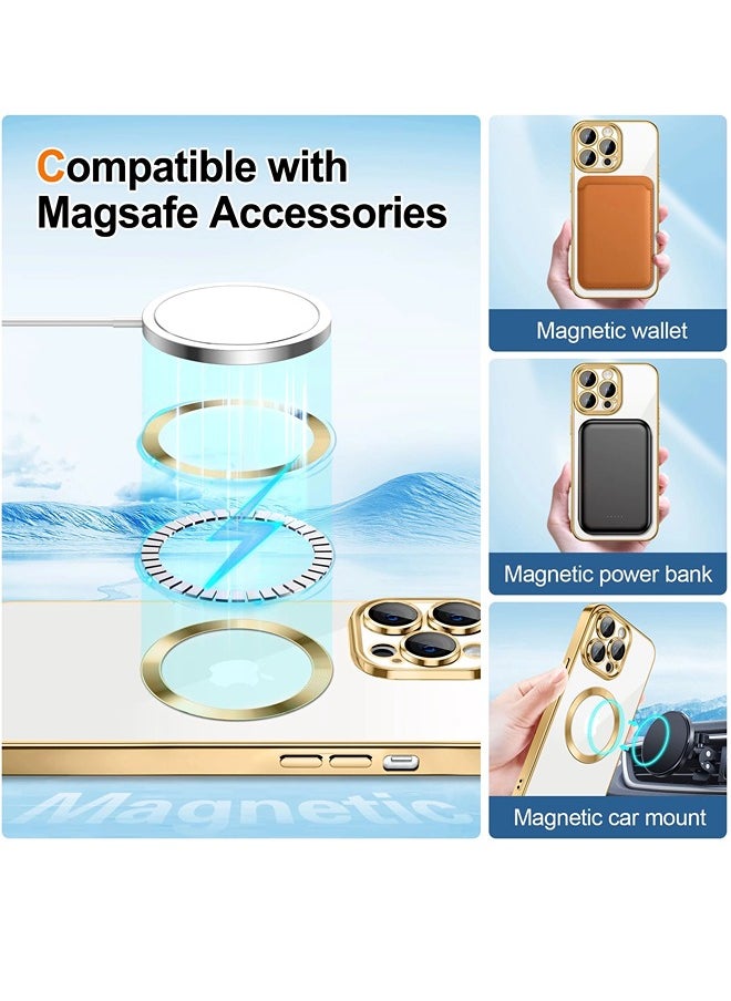 ShebSheb iPhone 14 Pro Max Case Clear Magnetic Glitter Phone Cases [Compatible with MagSafe] Full Camera Lens Protector Slim Gradient Sparkle Luxury Plating Shockproof Protective Cover Women  - Image 5