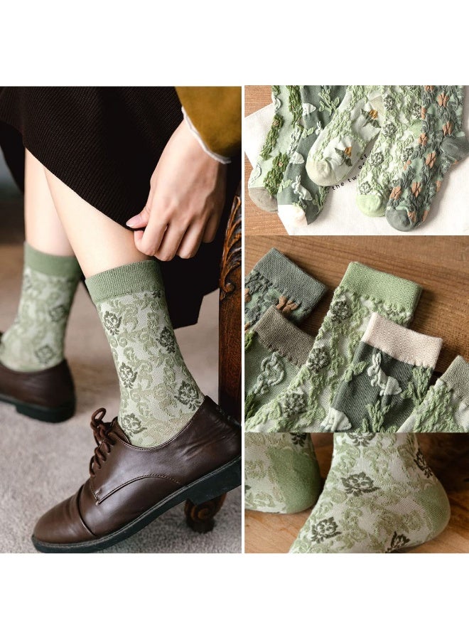 SANMUGEED Popularate Vintage Embroidered Floral Socks,5 Pairs Womens Floral Patterned Retro Casual Cute Warm Socks,Cotton Crew Socks - Image 5