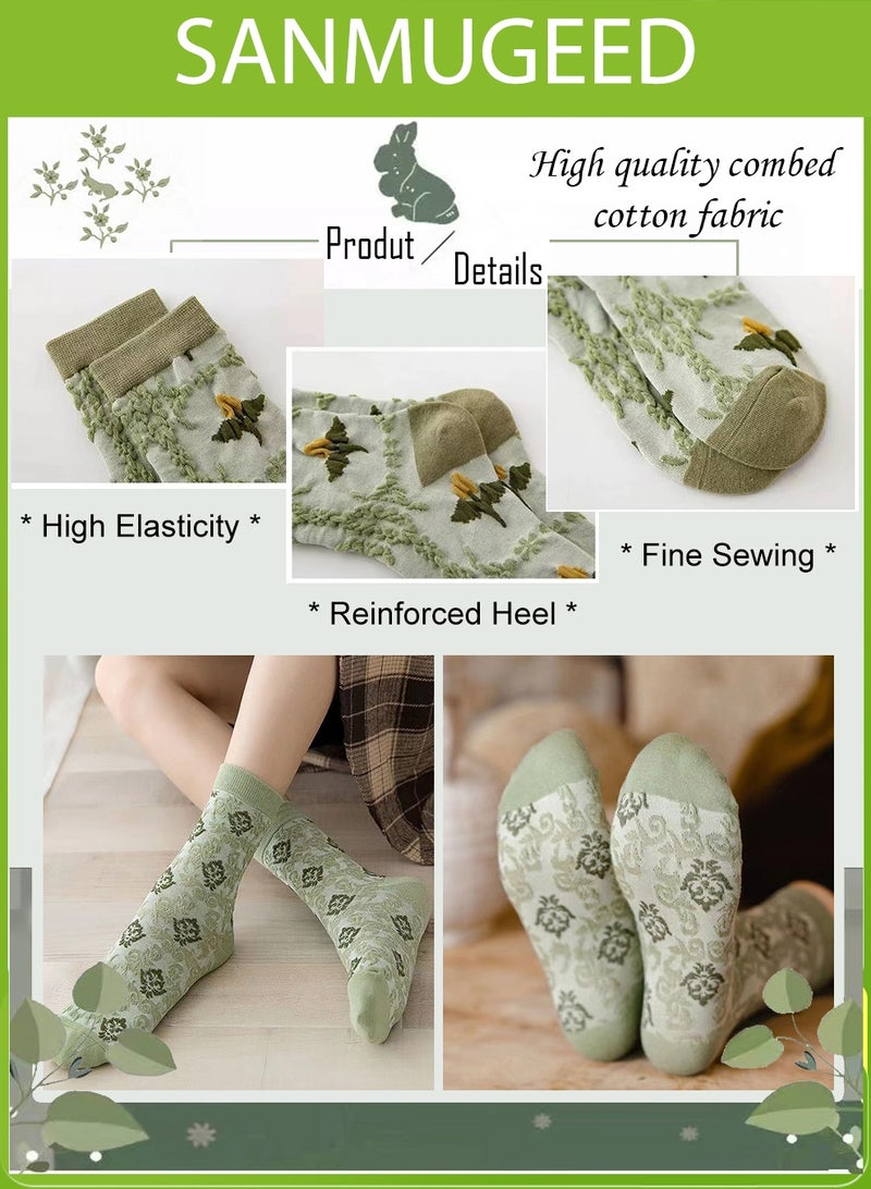 SANMUGEED Popularate Vintage Embroidered Floral Socks,5 Pairs Womens Floral Patterned Retro Casual Cute Warm Socks,Cotton Crew Socks - Image 3