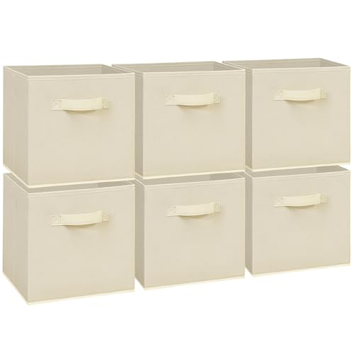 STORAGEIDEAS 11 Inch Fabric Storage Cubes Sturdy Foldable Storage Bins Heavy Duty Cube Organizer for Clothes Blankets Shelves Closets Bedroom Living Room Beige 6 Pack - Image 1