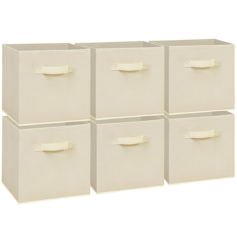 STORAGEIDEAS 11 Inch Fabric Storage Cubes Sturdy Foldable Storage Bins Heavy Duty Cube Organizer for Clothes Blankets Shelves Closets Bedroom Living Room Beige 6 Pack - Image 2