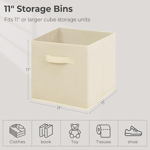 STORAGEIDEAS 11 Inch Fabric Storage Cubes Sturdy Foldable Storage Bins Heavy Duty Cube Organizer for Clothes Blankets Shelves Closets Bedroom Living Room Beige 6 Pack - Image 3