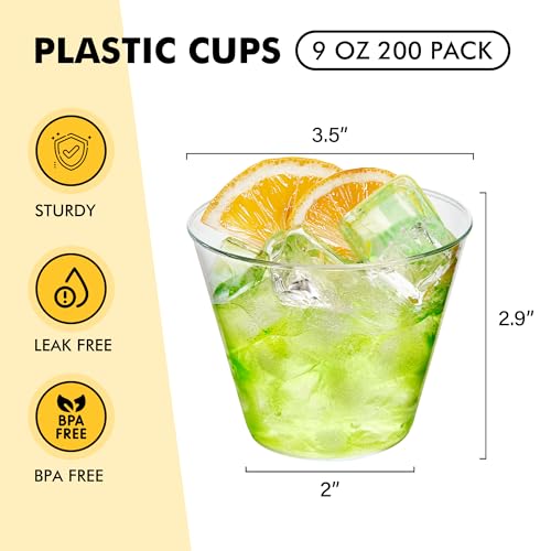 RACETOP 200 Pack 9 oz Clear Plastic Cups for Party, Disposable Clear Cup, Disposable Cups, Wine Glasses Cups, Plastic Cocktail Glasses - Image 2