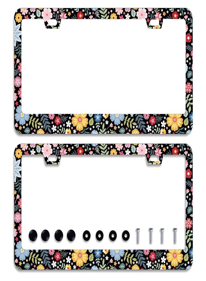Omw2fyb 2Pcs Colorful Floral Flowers License Plate Frame Personalise Cute License Plate Frames Car Rustproof License Plate Cover Accessories Screws Decor for Standard Us Canada License Plate Holder 12"x6" - Image 1