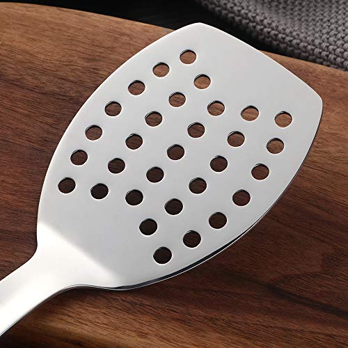 QOBIMOON Stainless Steel Kitchen Utensil Set -8 Cooking Utensils, Plated Set Kitchen Tools Gadgets Cake Shovels/Plain Spatula, Potato Masher, Spoon, Slotted Spoon, Soup Ladle-Sliver - Image 5