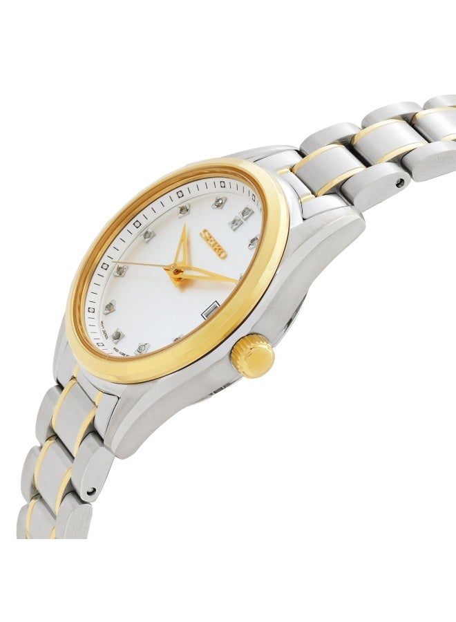 سيكو Classic Women’s Watch SUR582P1, 32 mm Silver Sunray Dial, Two-Tone Stainless Steel Case & Bracelet, 100 m WR - Image 2