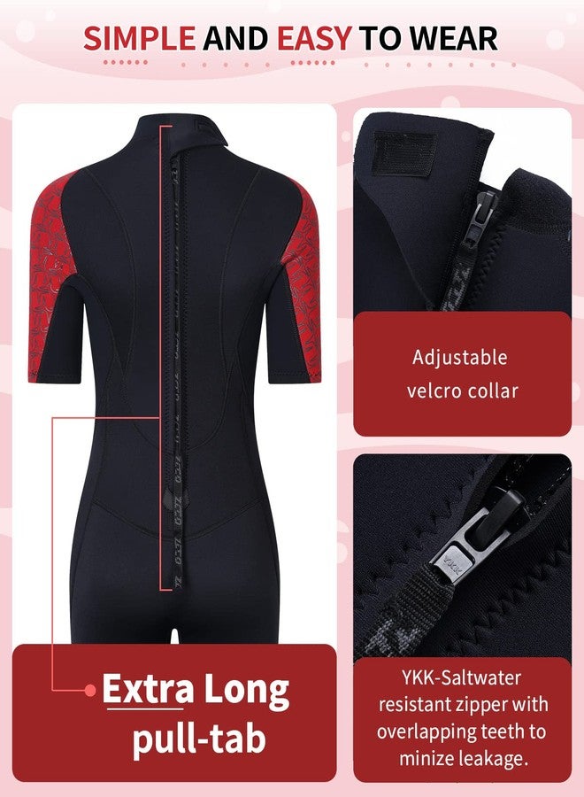 ZCCO Womens 3mm Shorty Wetsuit Mens Full Body Diving Suit Back Zip Dive Skin for Diving Canoe Spearfishing Surfing Snorkeling Swimming Suits(Red XS) - Image 4