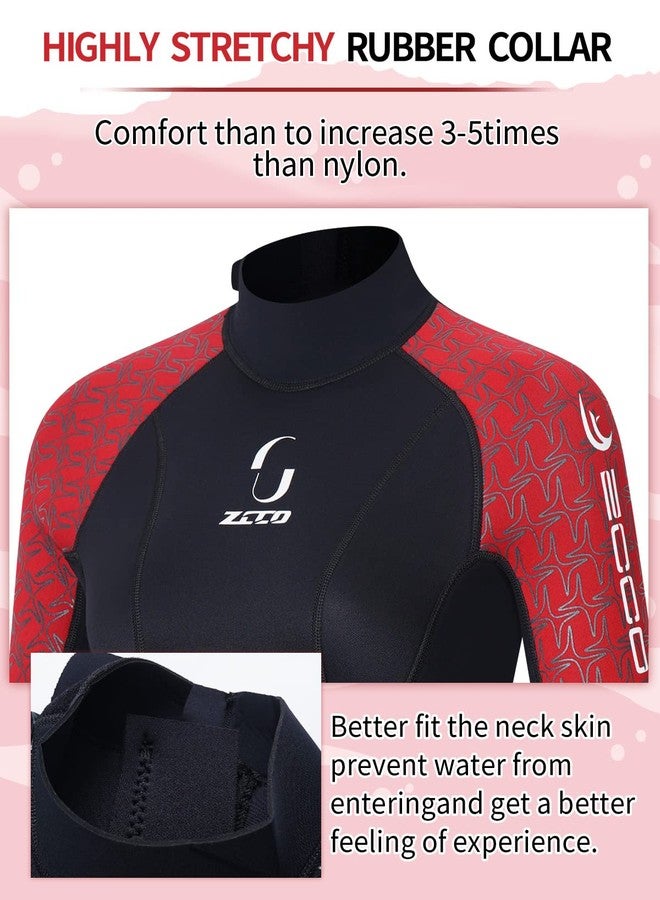 ZCCO Womens 3mm Shorty Wetsuit Mens Full Body Diving Suit Back Zip Dive Skin for Diving Canoe Spearfishing Surfing Snorkeling Swimming Suits(Red XS) - Image 3