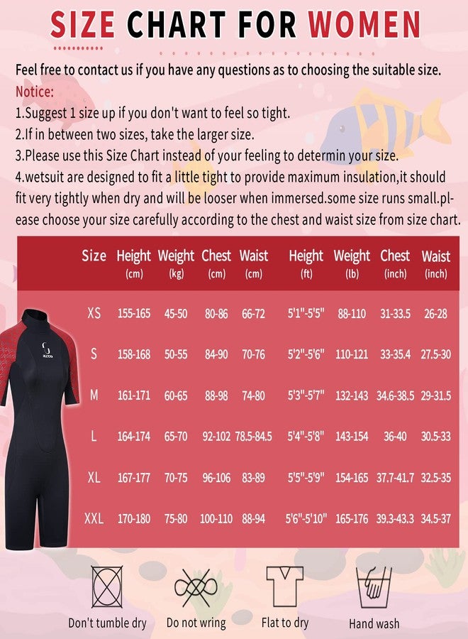 ZCCO Womens 3mm Shorty Wetsuit Mens Full Body Diving Suit Back Zip Dive Skin for Diving Canoe Spearfishing Surfing Snorkeling Swimming Suits(Red XS) - Image 2