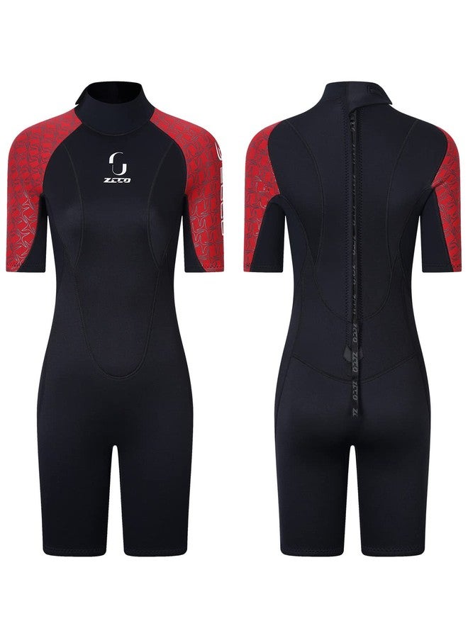 ZCCO Womens 3mm Shorty Wetsuit Mens Full Body Diving Suit Back Zip Dive Skin for Diving Canoe Spearfishing Surfing Snorkeling Swimming Suits(Red XS) - Image 1