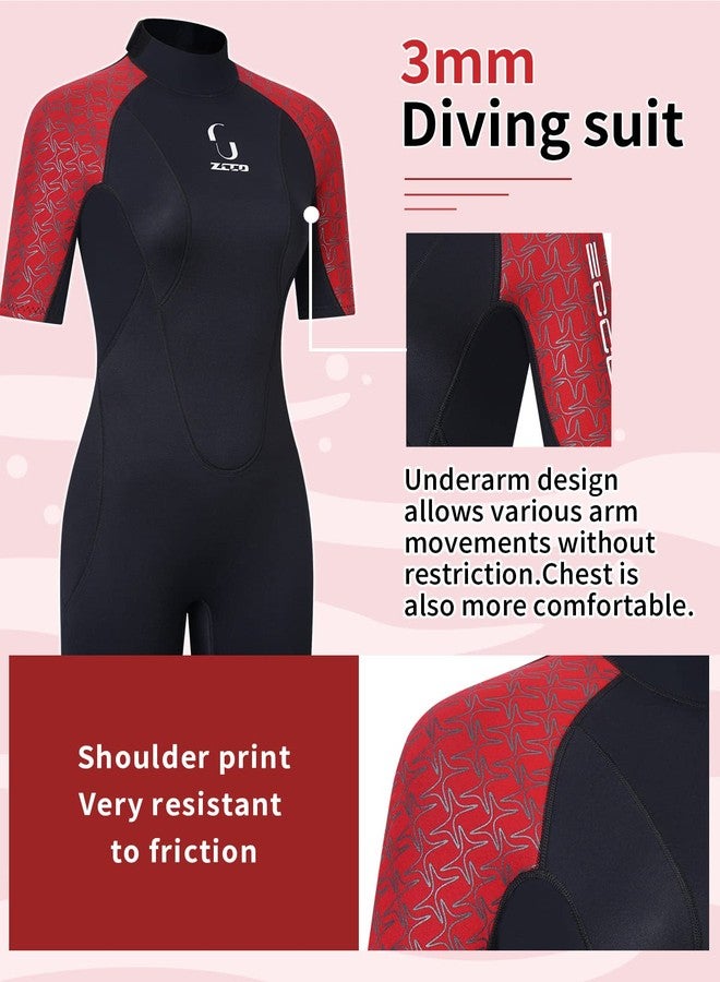 ZCCO Womens 3mm Shorty Wetsuit Mens Full Body Diving Suit Back Zip Dive Skin for Diving Canoe Spearfishing Surfing Snorkeling Swimming Suits(Red XS) - Image 5