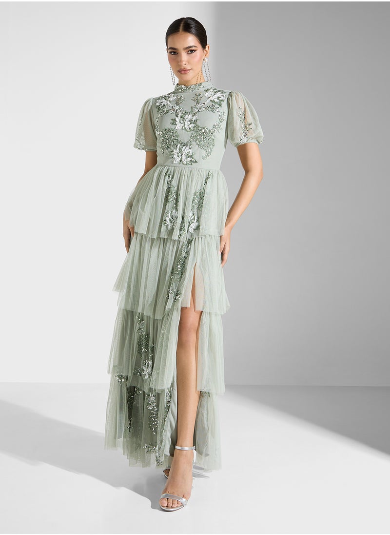 Maya Premium Embellished Tiered Skirt Maxi Dress  - Image 1