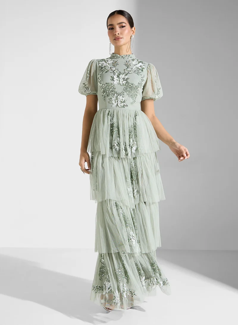 Maya Tiered Embellished Dress