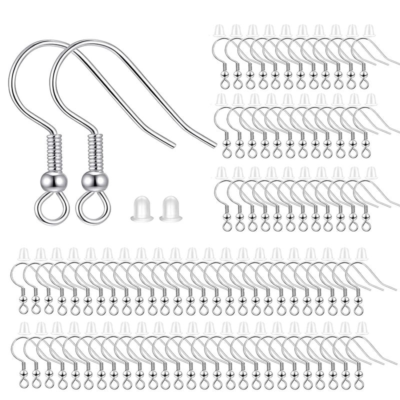 BEADNOVA Earring Hooks 300pcs Earring Kits with Rubber Backs Ear Hook for Jewelry Making DIY Earwire Supplies 300pcs Silver Ear Wires and 300 pcs Backs Total 600pcs