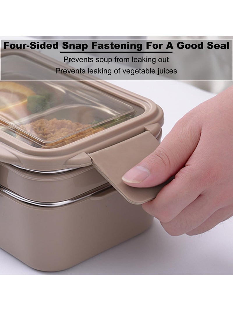 Beauenty Lunch Box, 2 Tier Stainless Steel Bento Lunch Box with 3 Compartments and Cutlery (Spoon & Fork) for Kids and Adults, Leakproof | BFA Free | Allow Dishwasher 1000ml (Pink) - Image 2