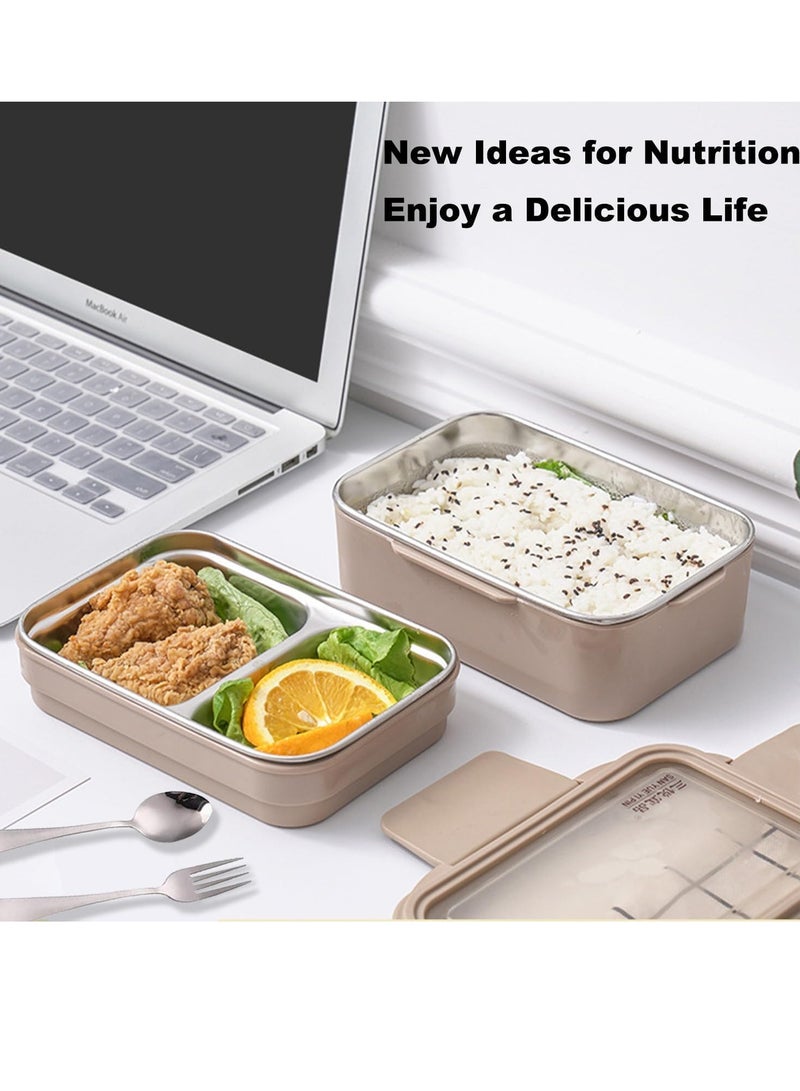 Beauenty Lunch Box, 2 Tier Stainless Steel Bento Lunch Box with 3 Compartments and Cutlery (Spoon & Fork) for Kids and Adults, Leakproof | BFA Free | Allow Dishwasher 1000ml (Pink) - Image 3
