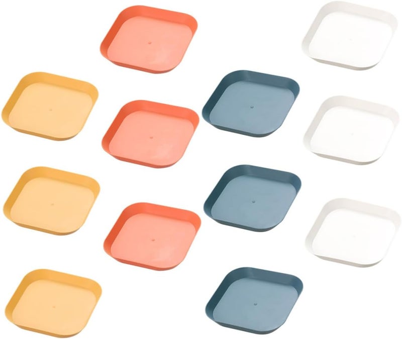12pcs Snack Plates and Food Serving Trays Set, Lightweight Dessert and Fruit Plates with Blue, White, Yellow, Pink Colors, Suitable for Party and Kitchen Use - Image 1